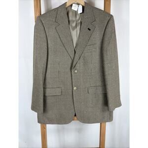 Vintage 90's Norm Thompson Brown Houndstooth Blazer Jacket #1320 Size 41R SILK